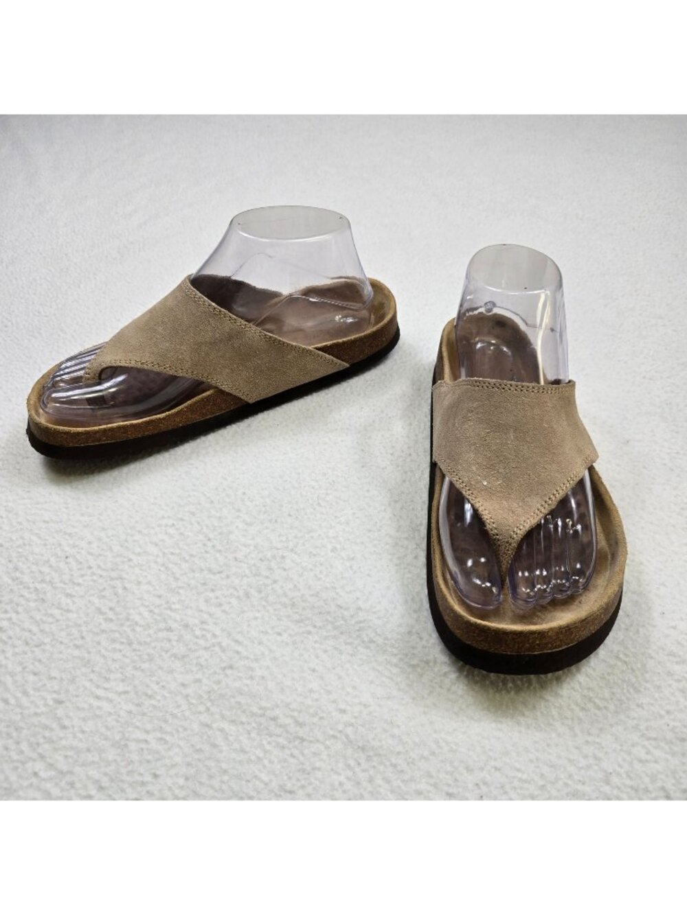 Lands End Womens 7 Suede Leather Slip-On Sandals Beige Boho